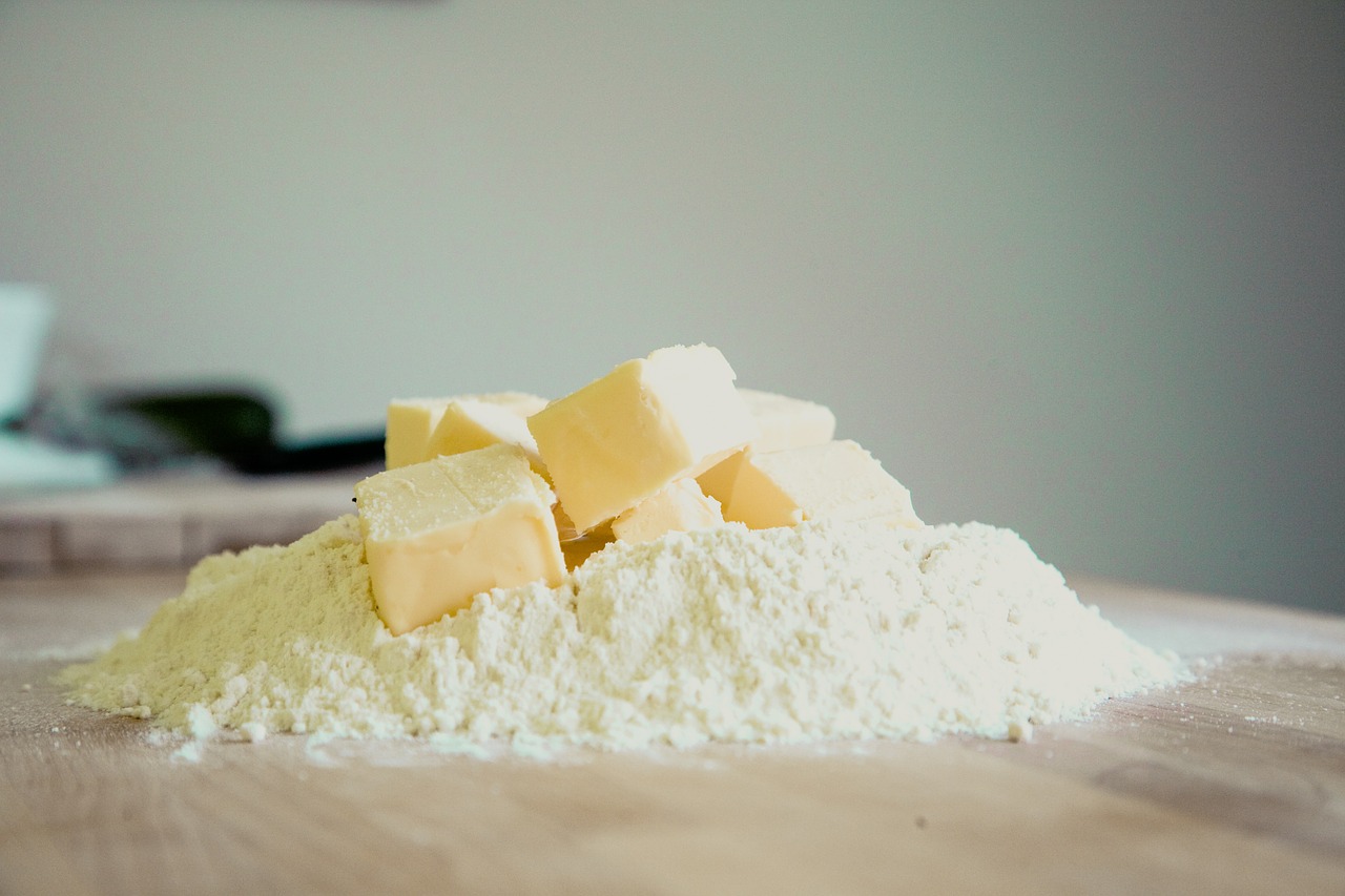 Plain flour and cold butter for apple crumble topping