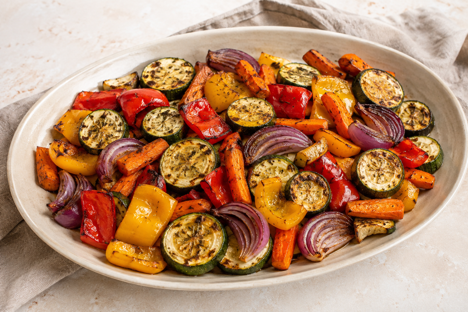 Roasted vegetable medley with courgette, peppers, onion and carrots