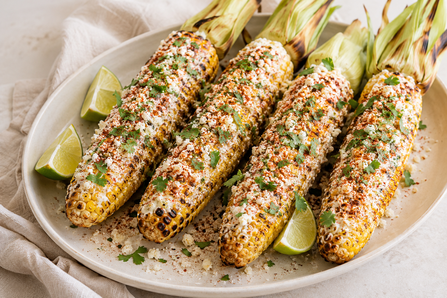 Elote-style Mexican street corn with cotija, chilli and lime