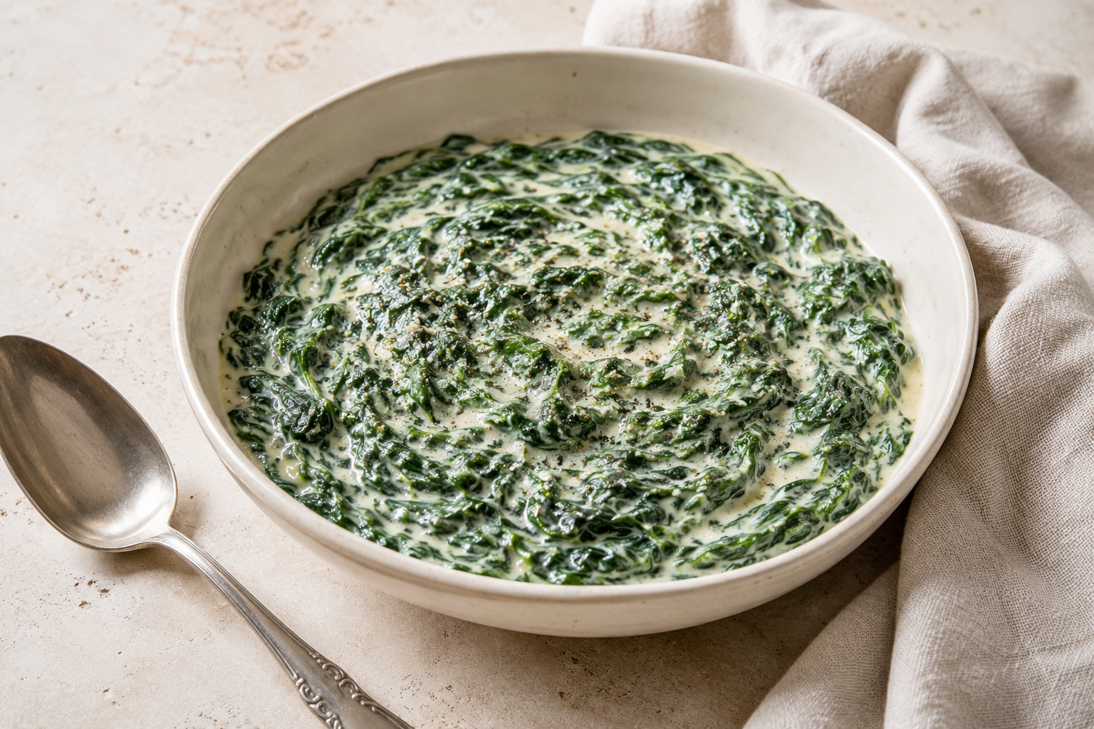 Creamed spinach with garlic, Parmesan and nutmeg