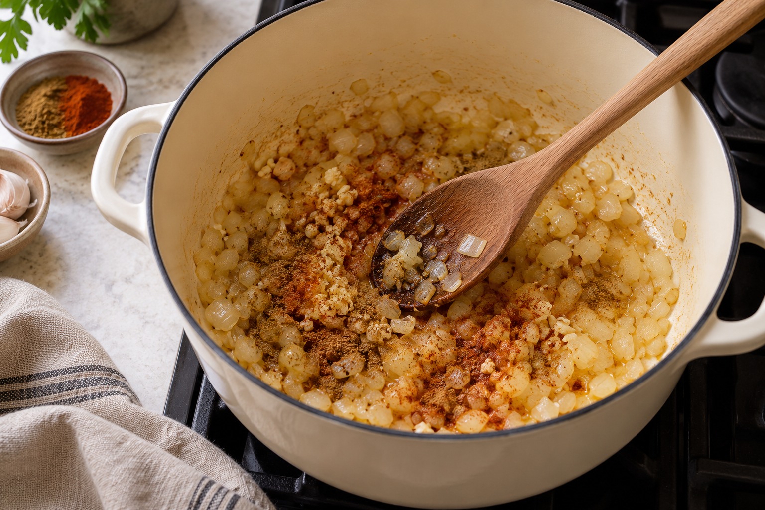Softened onion with garlic, cumin and smoked paprika